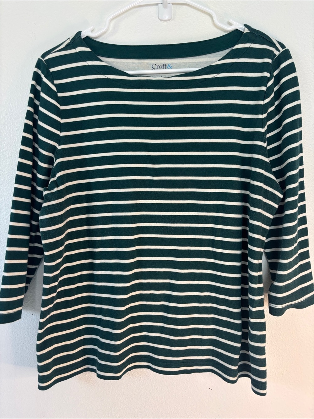 croft & barrow Dark Green and White Striped Long Sleeve Top -261sku